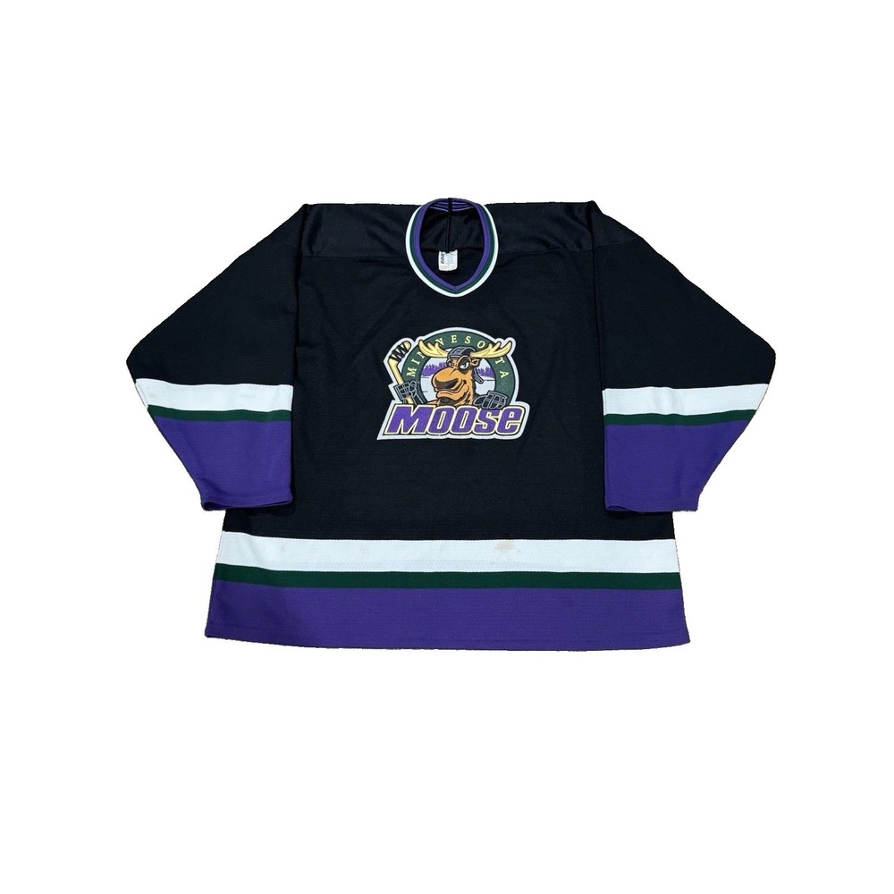 Vintage 1990's Minnesota Moose Bauer IHL Hockey Jersey Black Minor League Sz 2XL